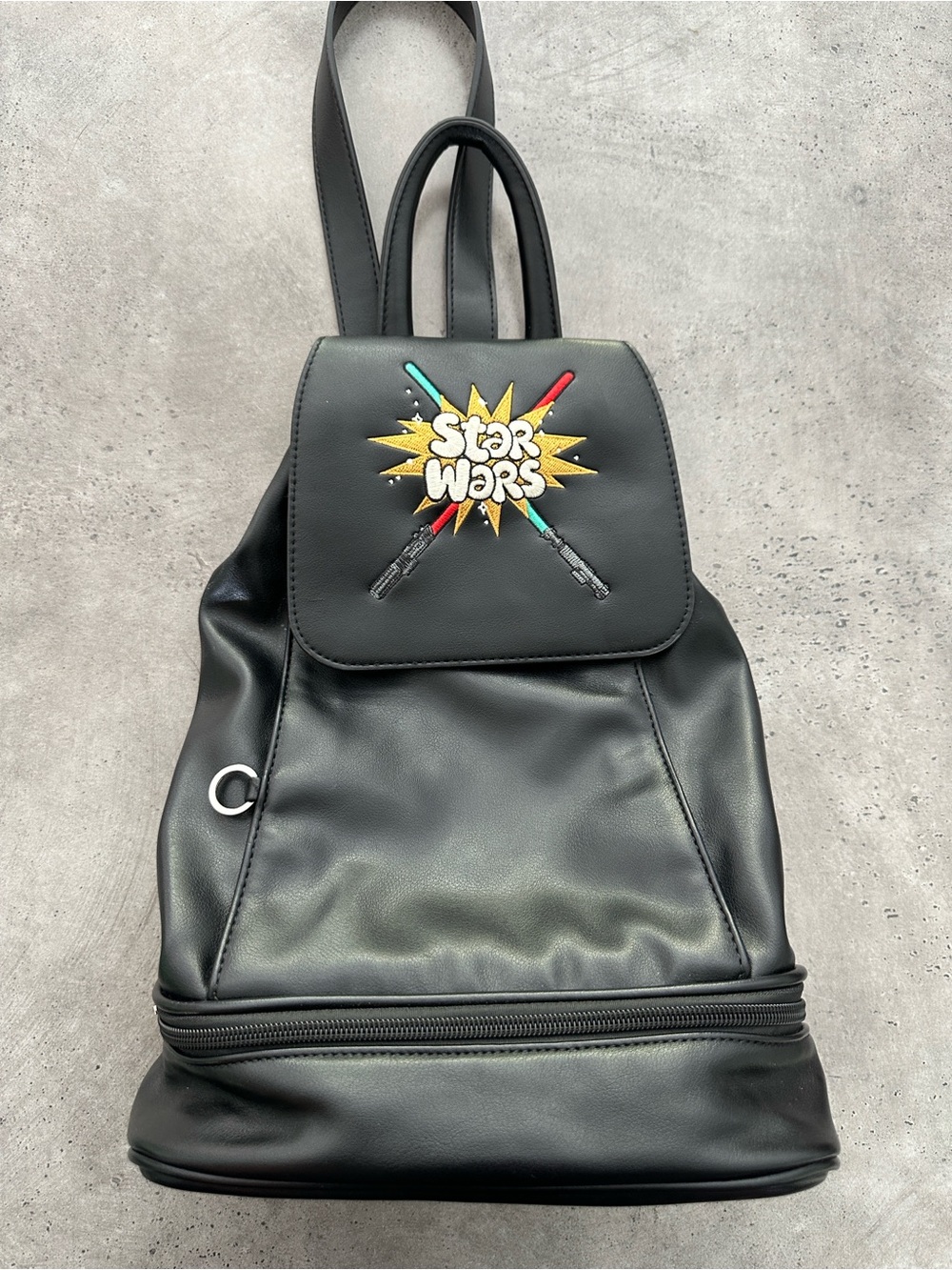 Star Wars Black Faux Leather Backpack with Multicolor Lightsaber Patch